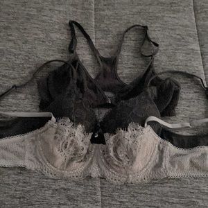2 Lacey unlined bras 1 34B & 1 36B, 1 Black Lacey lined bra 36B